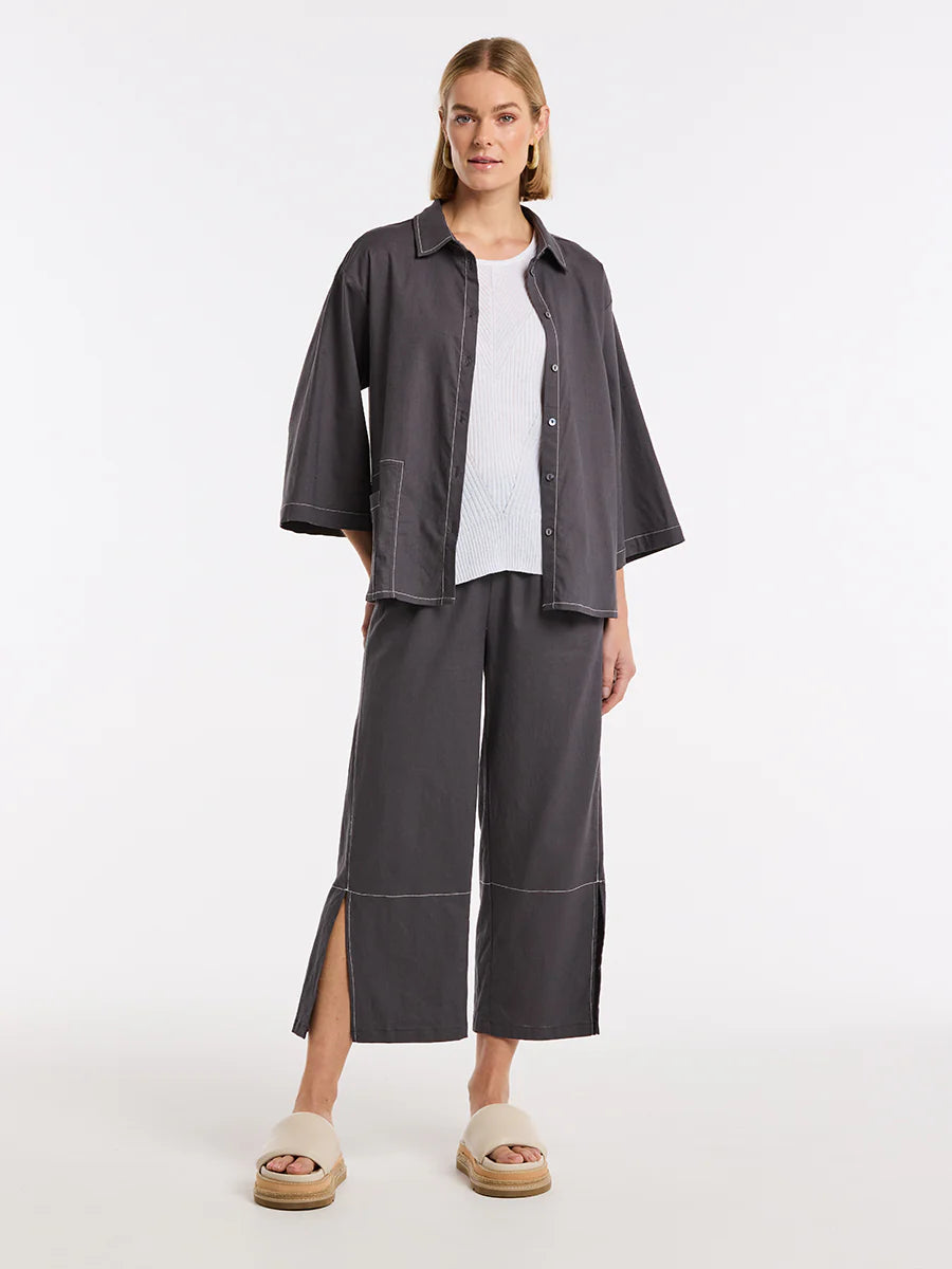 MARCO POLO 3/4 SPLIT HEM PANT - CHARCOAL - THE VOGUE STORE