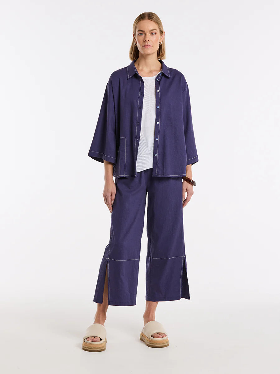 MARCO POLO 3/4 SPLIT HEM PANT - FRENCH BLUE - THE VOGUE STORE