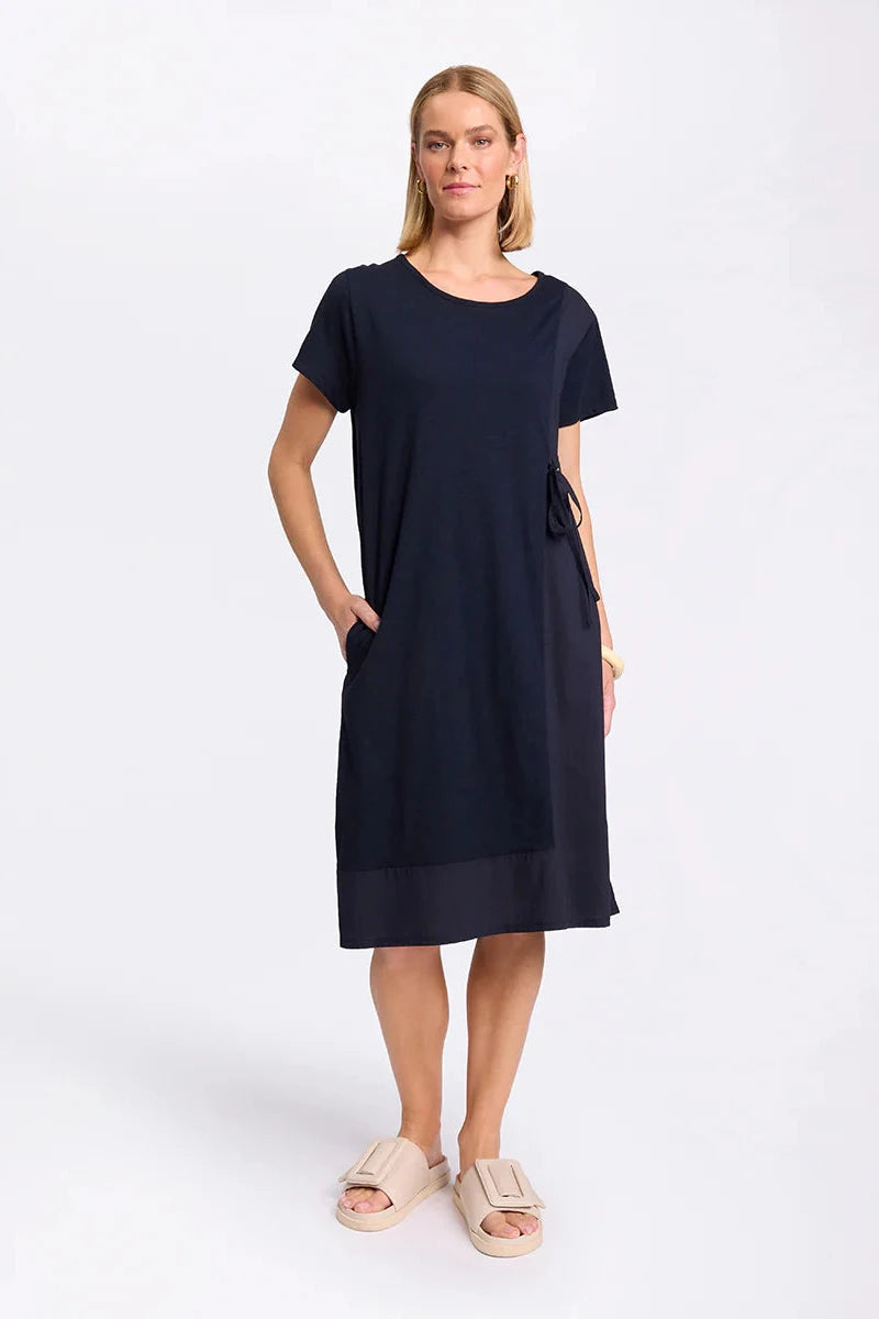 MARCO POLO S/S SPLICED DRESS - NAVY - THE VOGUE STORE