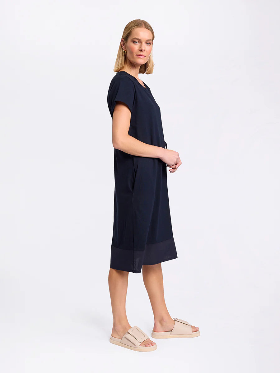 MARCO POLO S/S SPLICED DRESS - NAVY - THE VOGUE STORE