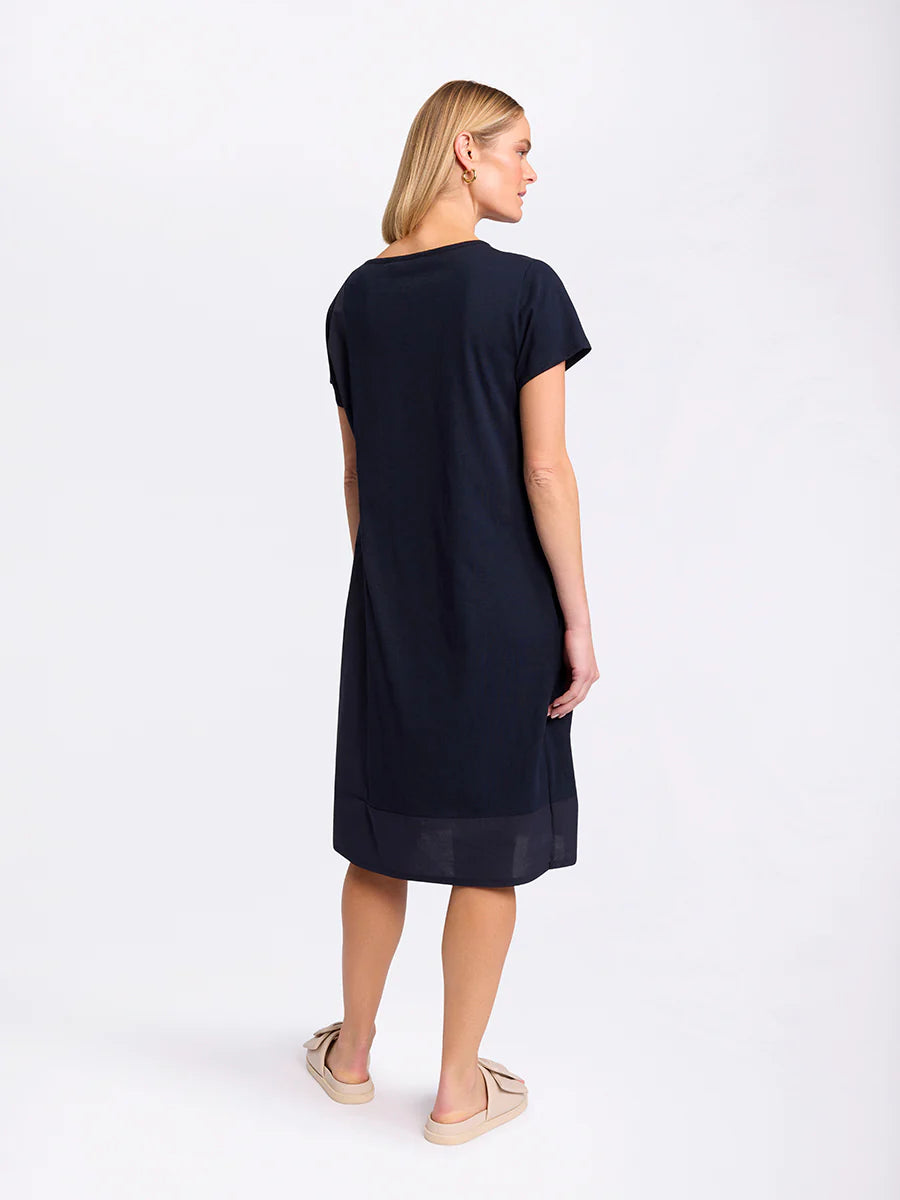 MARCO POLO S/S SPLICED DRESS - NAVY - THE VOGUE STORE