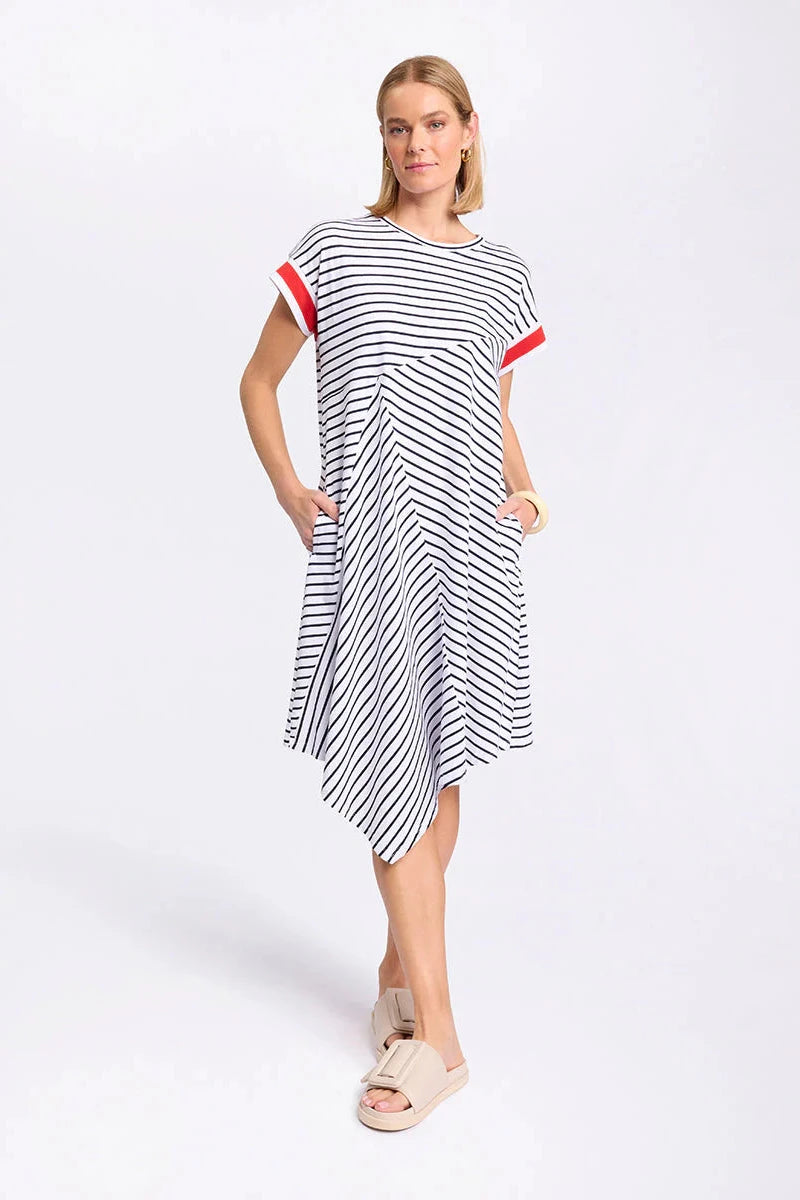 MARCO POLO SPLICED STRIPE DRESS - NAVY - THE VOGUE STORE