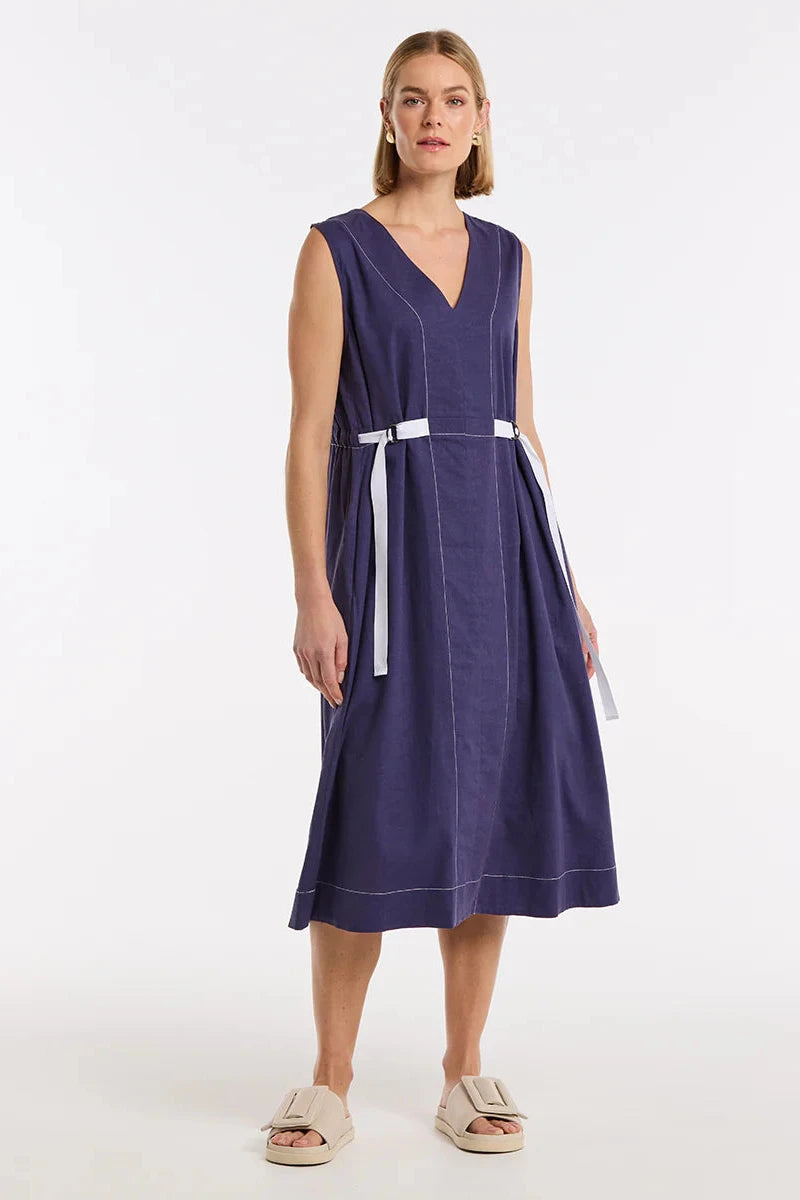 MARCO POLO SLEEVELESS TAB DETAIL DRESS - FRENCH BLUE - THE VOGUE STORE