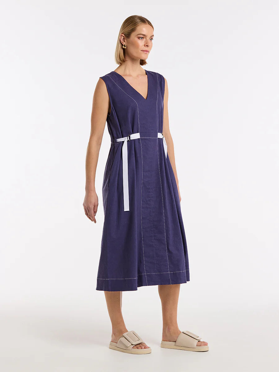 MARCO POLO SLEEVELESS TAB DETAIL DRESS - FRENCH BLUE - THE VOGUE STORE