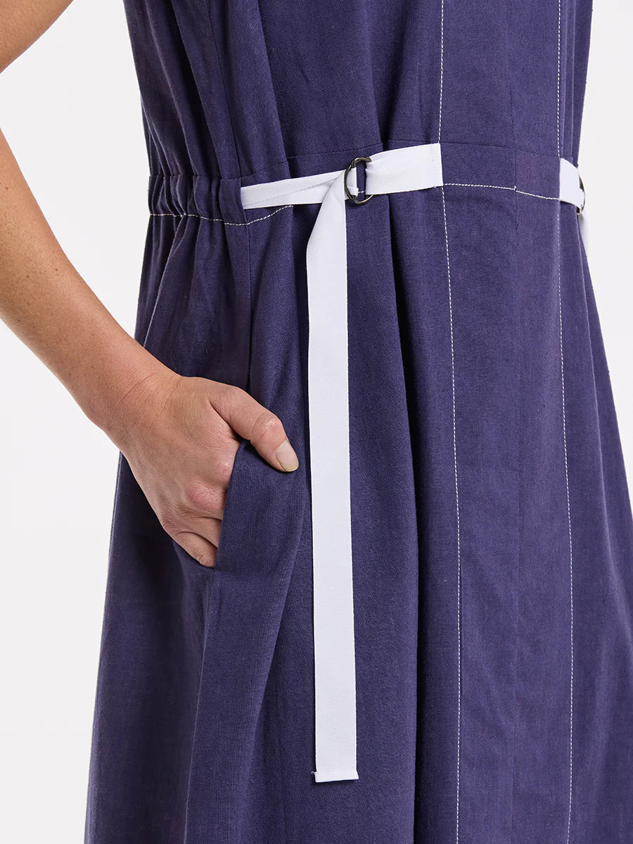 MARCO POLO SLEEVELESS TAB DETAIL DRESS - FRENCH BLUE - THE VOGUE STORE