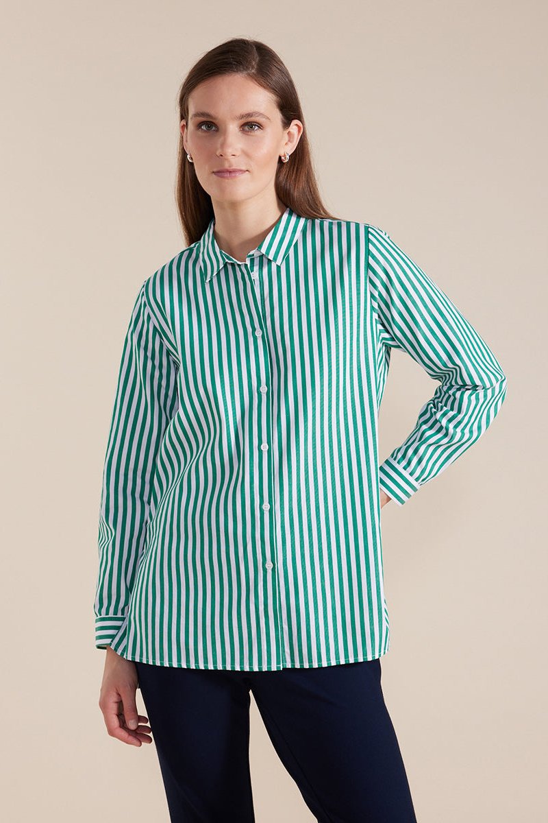 MARCO POLO L/S ESSENTIAL STRIPE SHIRT - FOREST - WILDROSE