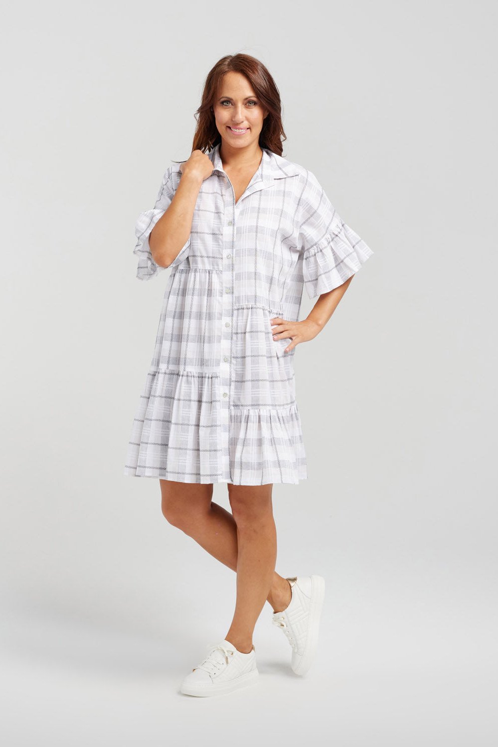 ZAFINA KIERA DRESS - OAT PLAID - THE VOGUE STORE