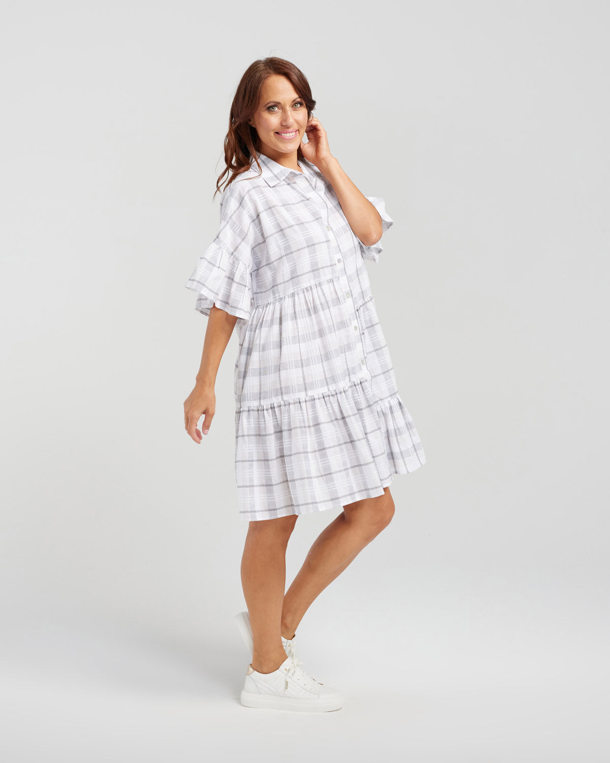 ZAFINA KIERA DRESS - OAT PLAID - THE VOGUE STORE