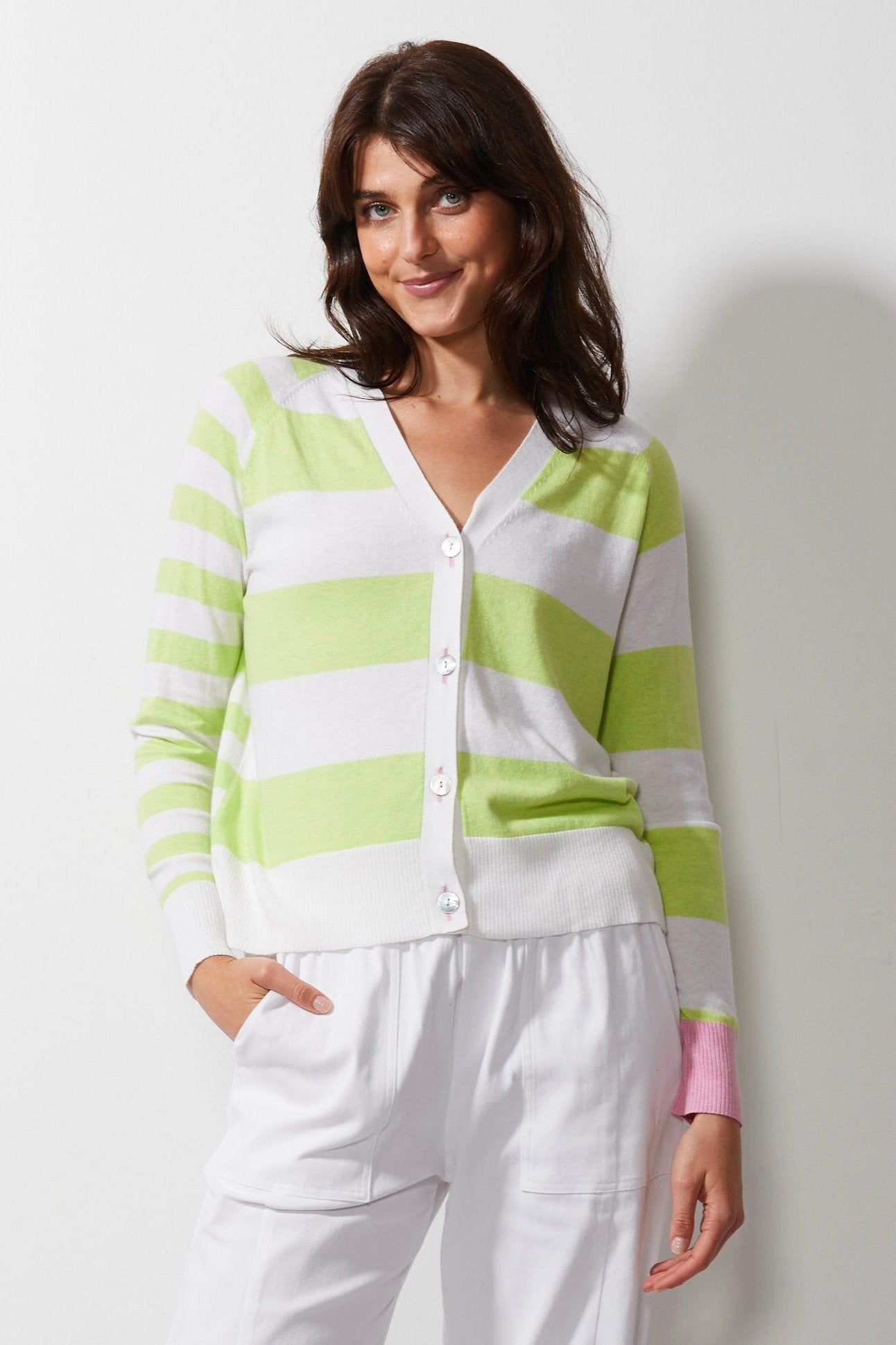 Z&P MULTI STRIPE CARDI - WHITE - THE VOGUE STORE