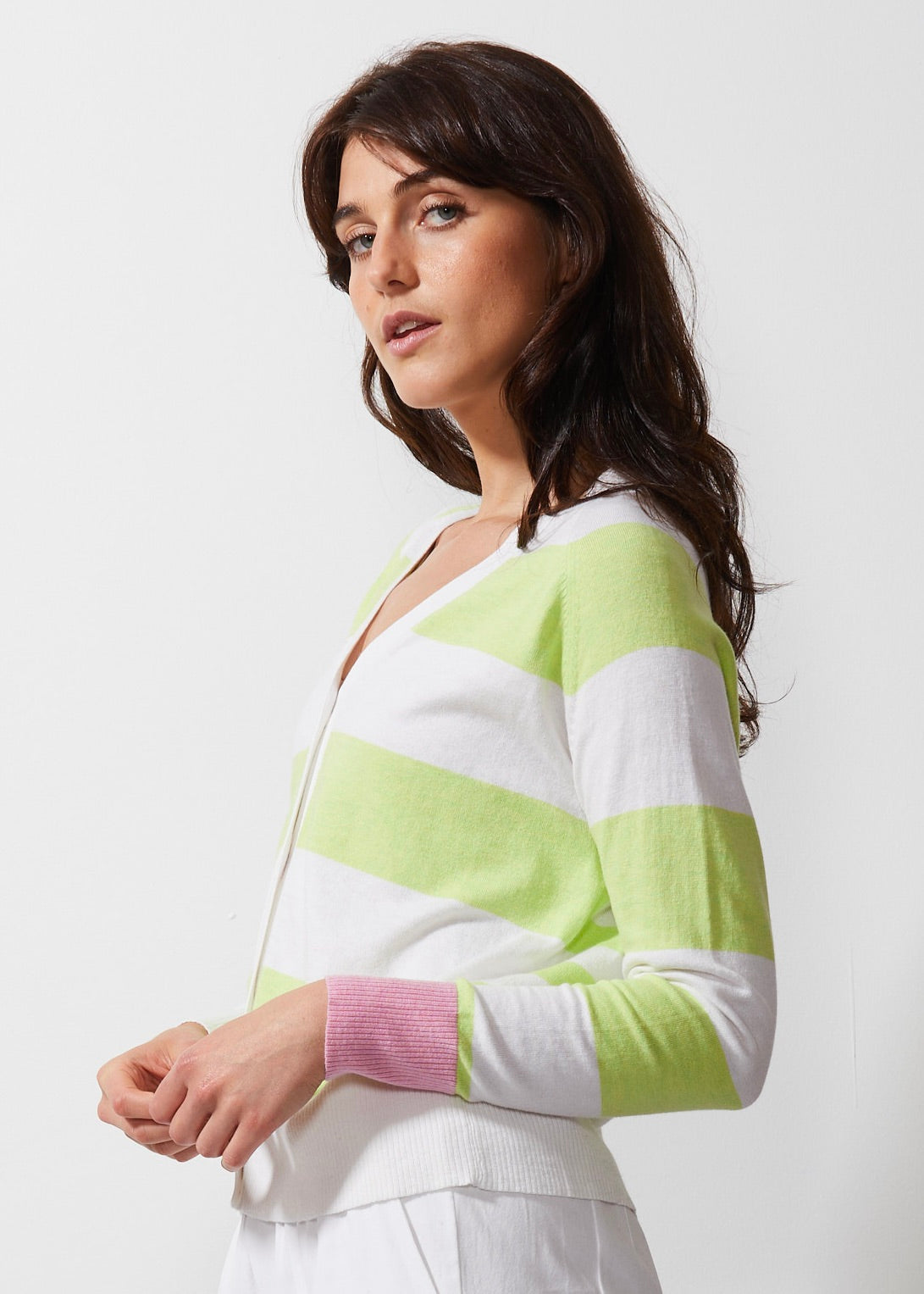 Z&P MULTI STRIPE CARDI - WHITE - THE VOGUE STORE