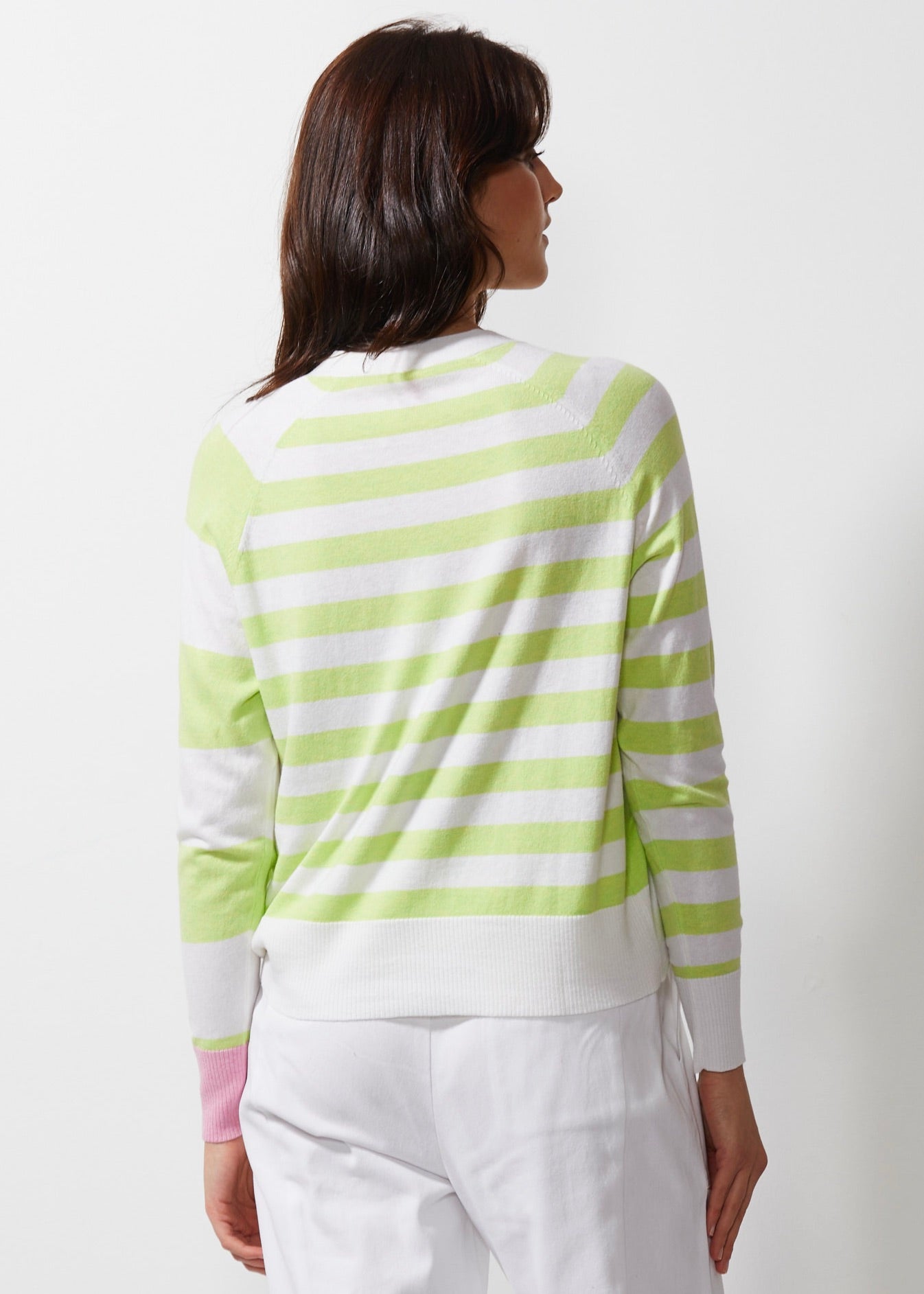 Z&P MULTI STRIPE CARDI - WHITE - THE VOGUE STORE