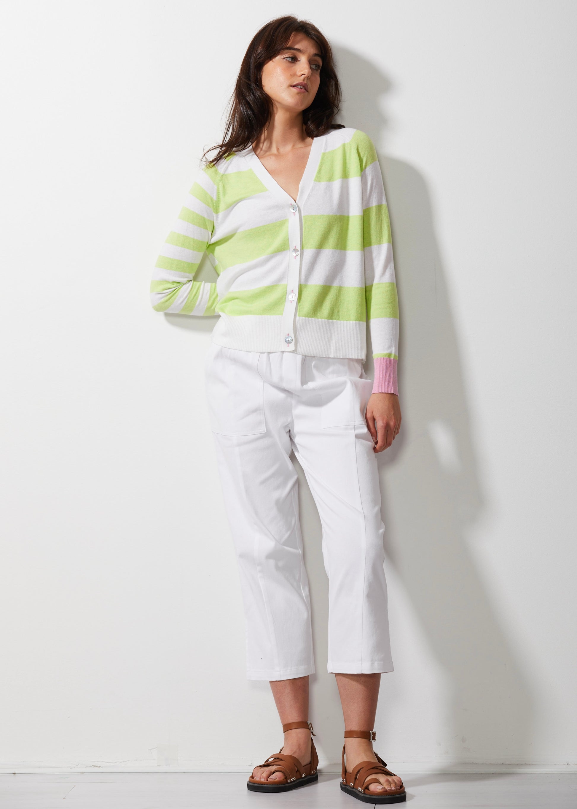 Z&P MULTI STRIPE CARDI - WHITE - THE VOGUE STORE