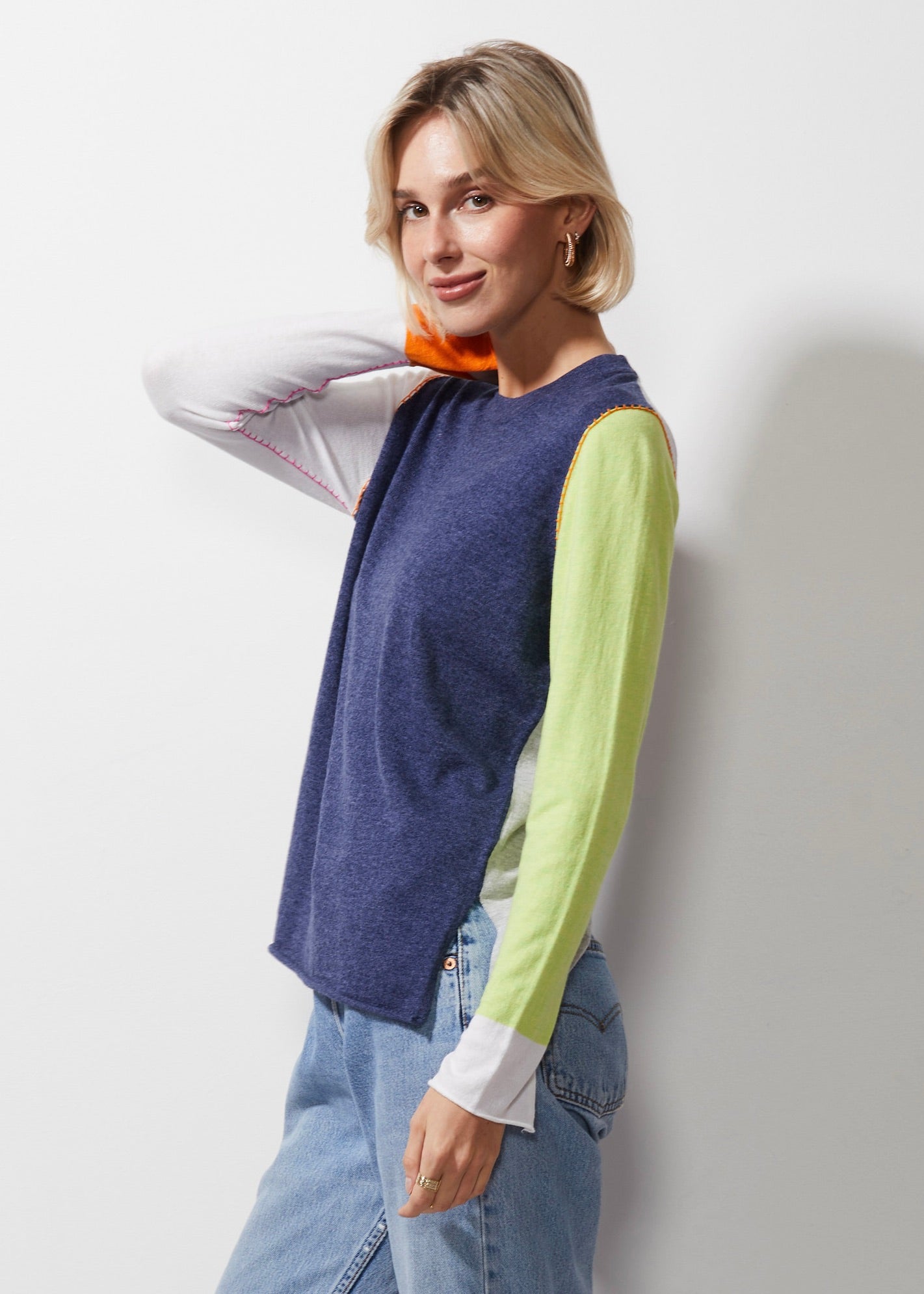 Z&P COLOUR BLOCK JUMPER - DENIM - THE VOGUE STORE