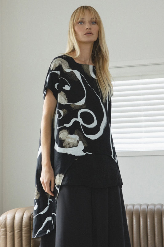 REPERTOIRE CALLUM TOP - PRINT B/W - THE VOGUE STORE