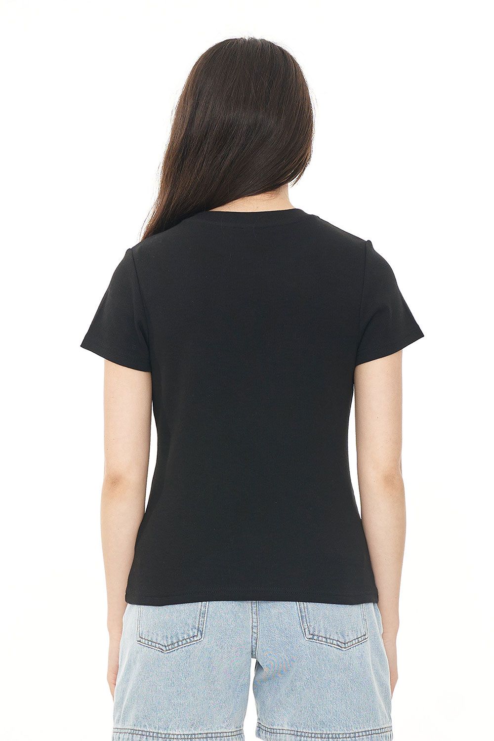 HUFFER WOMENS HFR RIB SLIM TEE - BLACK - THE VOGUE STORE