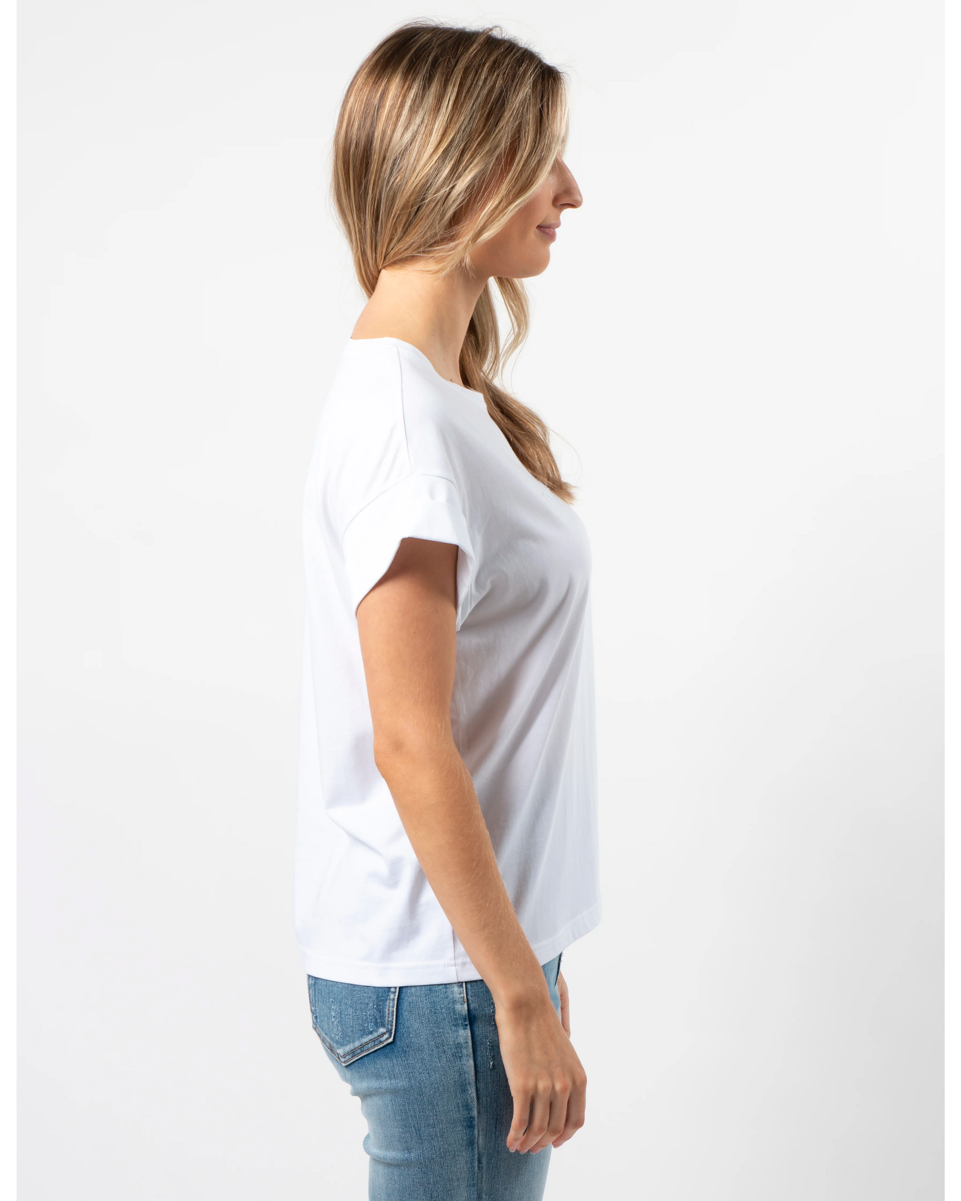 STELLA + GEMMA CUFF SLEEVE T-SHIRT - WHITE - THE VOGUE STORE