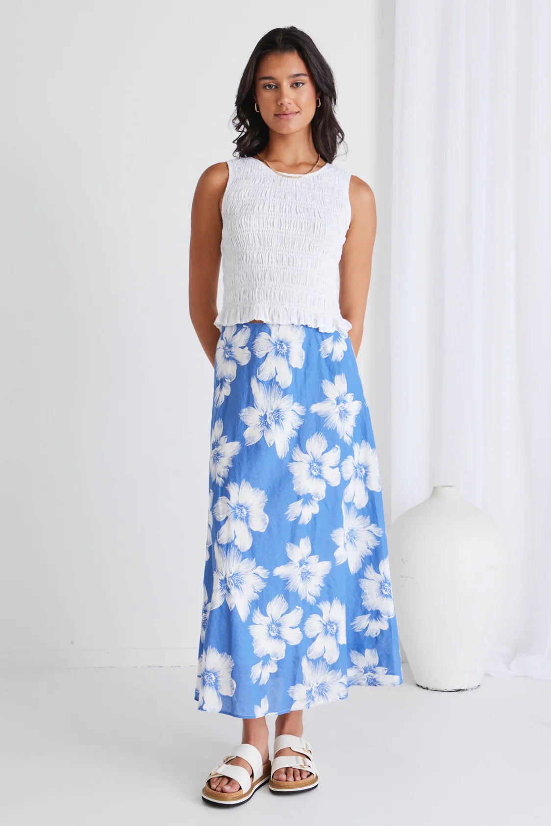 IVY + JACK HAVEN HIBISCUS LINEN FLOATY BIAS CUT MAXI SKIRT - THE VOGUE STORE