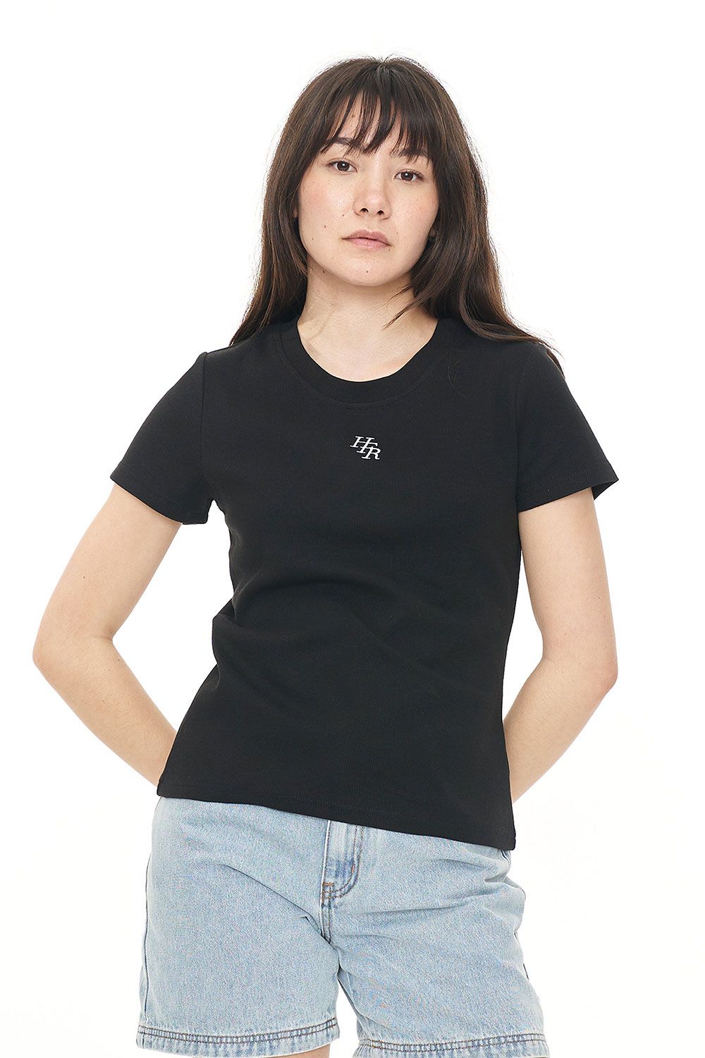 HUFFER WOMENS HFR RIB SLIM TEE - BLACK - THE VOGUE STORE