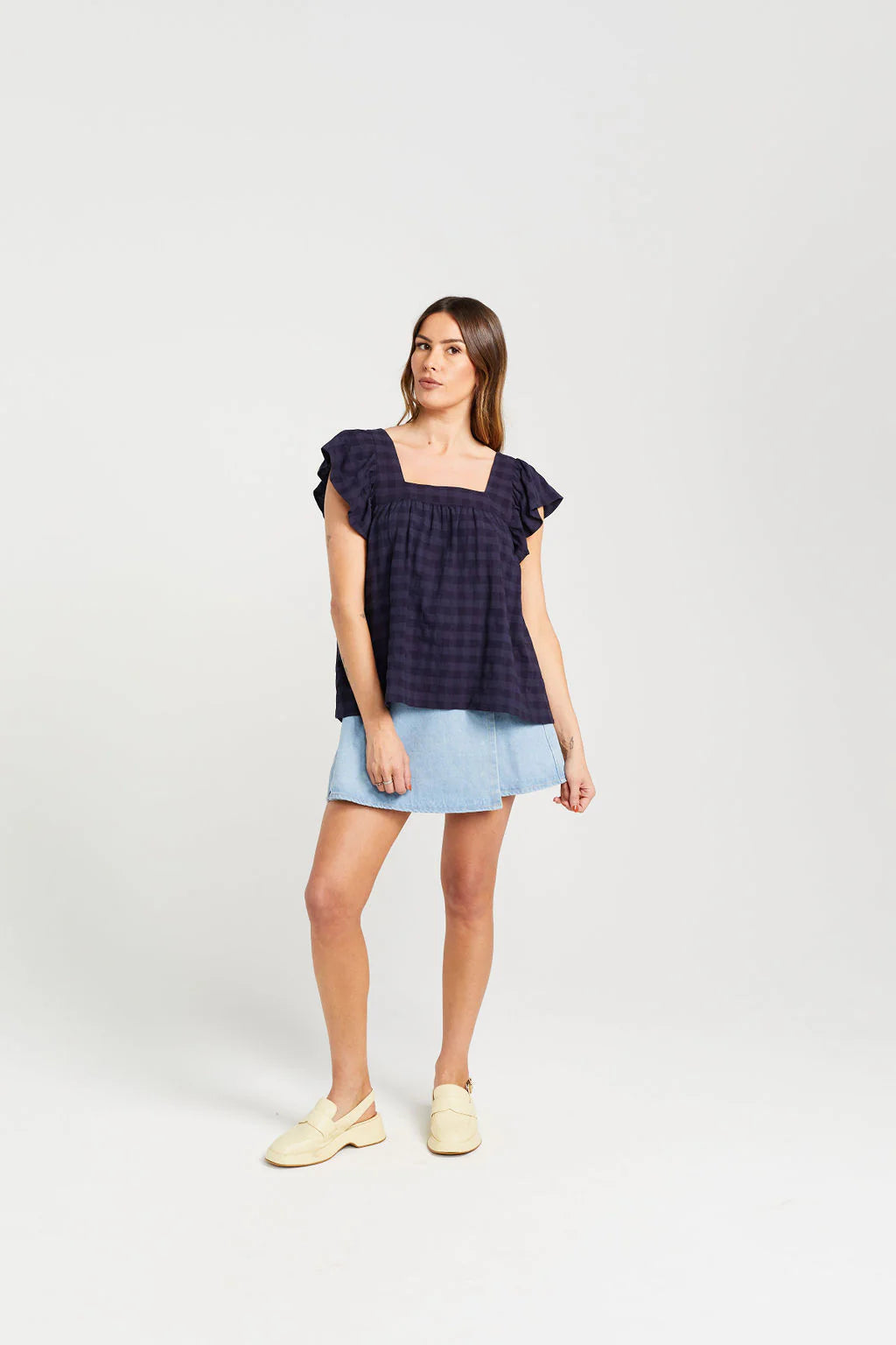 THING THING TIGGY TOP - NAVY CHECK - THE VOGUE STORE