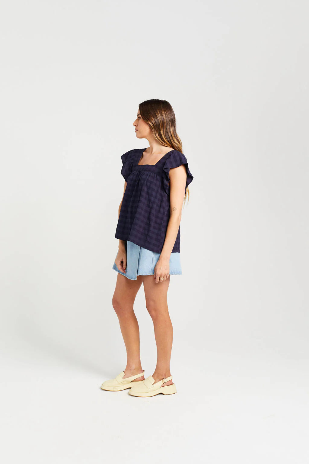 THING THING TIGGY TOP - NAVY CHECK - THE VOGUE STORE