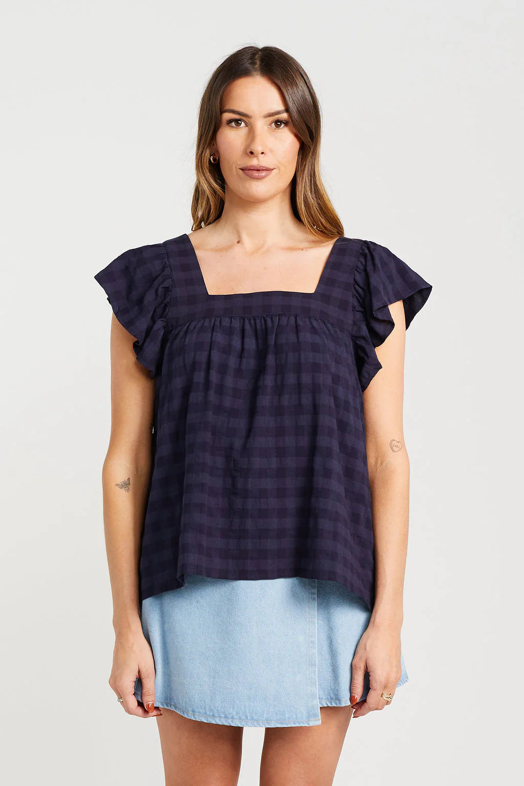 THING THING TIGGY TOP - NAVY CHECK - THE VOGUE STORE