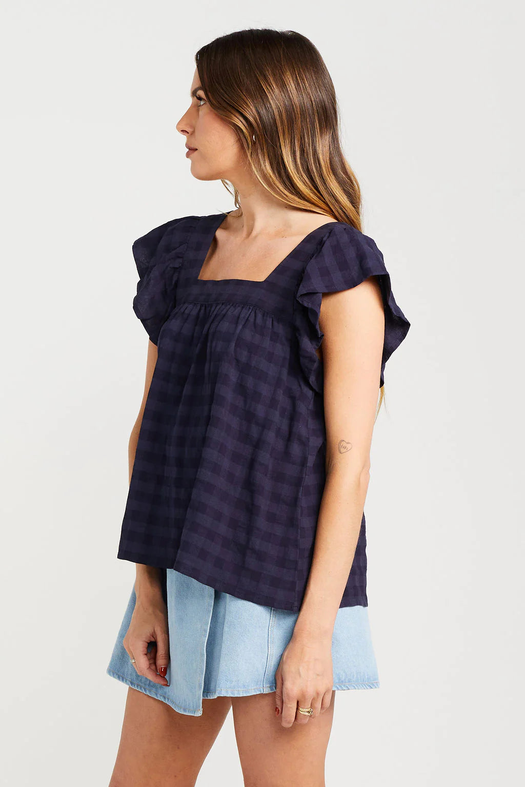 THING THING TIGGY TOP - NAVY CHECK - THE VOGUE STORE