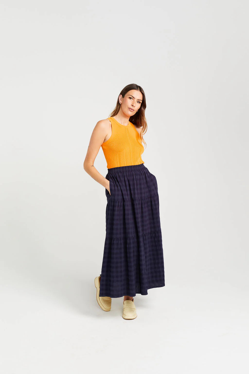 THING THING CLARA SKIRT - NAVY CHECK - THE VOGUE STORE