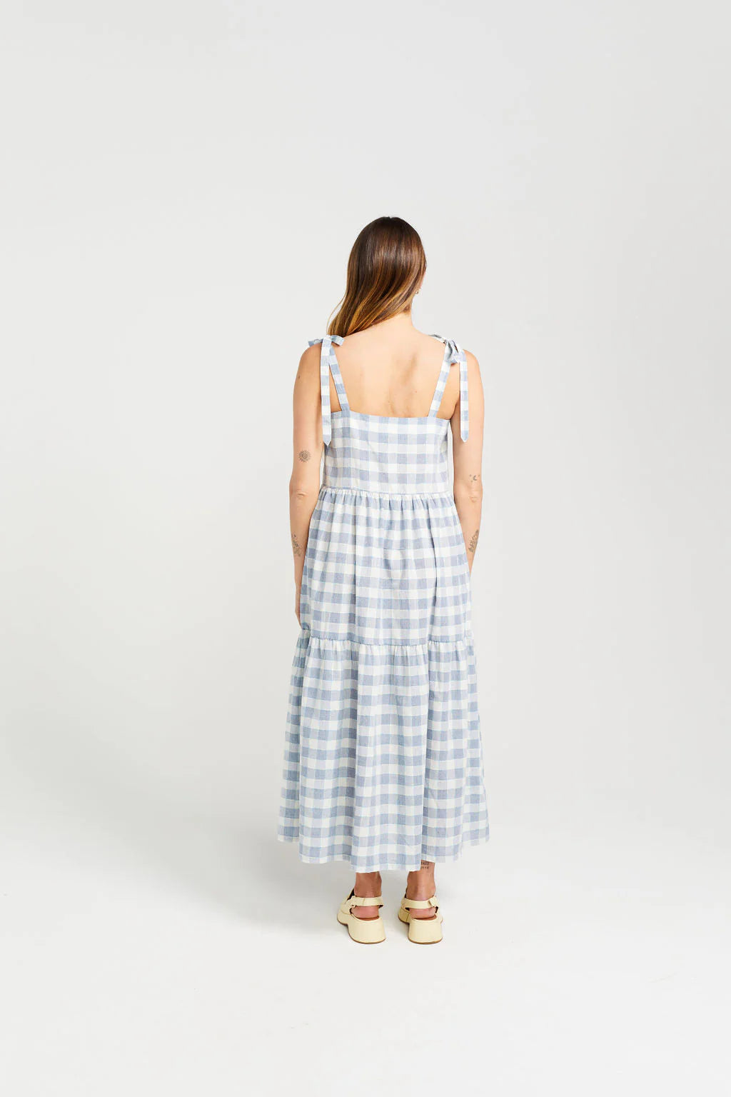 THING THING TIE UP ZIGGY DRESS - MARINE CHECK - THE VOGUE STORE