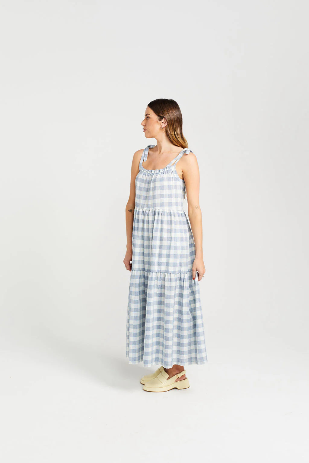 THING THING TIE UP ZIGGY DRESS - MARINE CHECK - THE VOGUE STORE